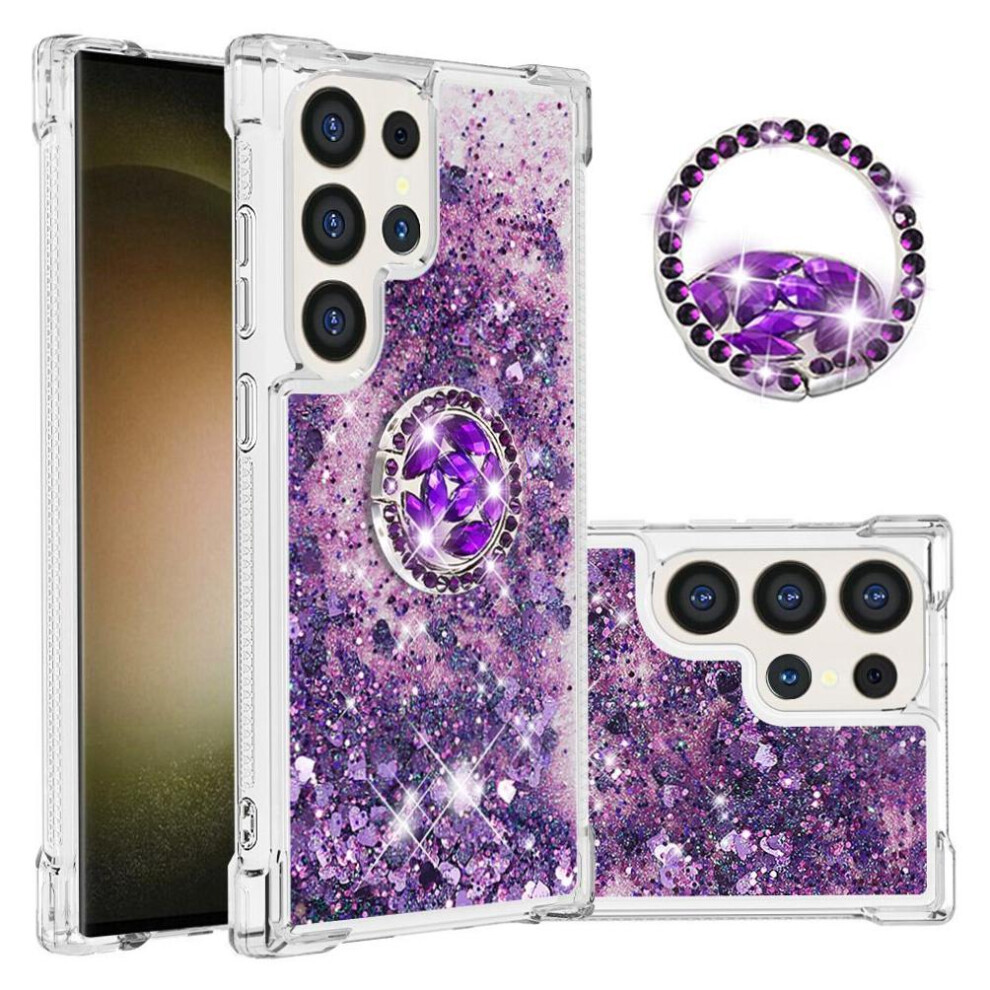 ( Violet) Phone Case For Samsung Galaxy S25 Ultrs With Ring Kickstand Ring Kickstand Shockproof Protection Sparkling Sand Flow Dark 764563362370