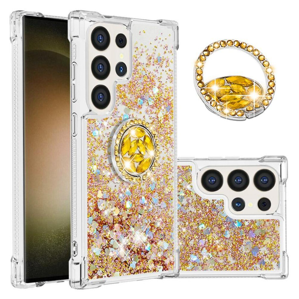 () Phone Case For Samsung Galaxy S25 Ultrs With Ring Kickstand Ring Kickstand Shockproof Protection Sparkling Sand Flow 764563362363