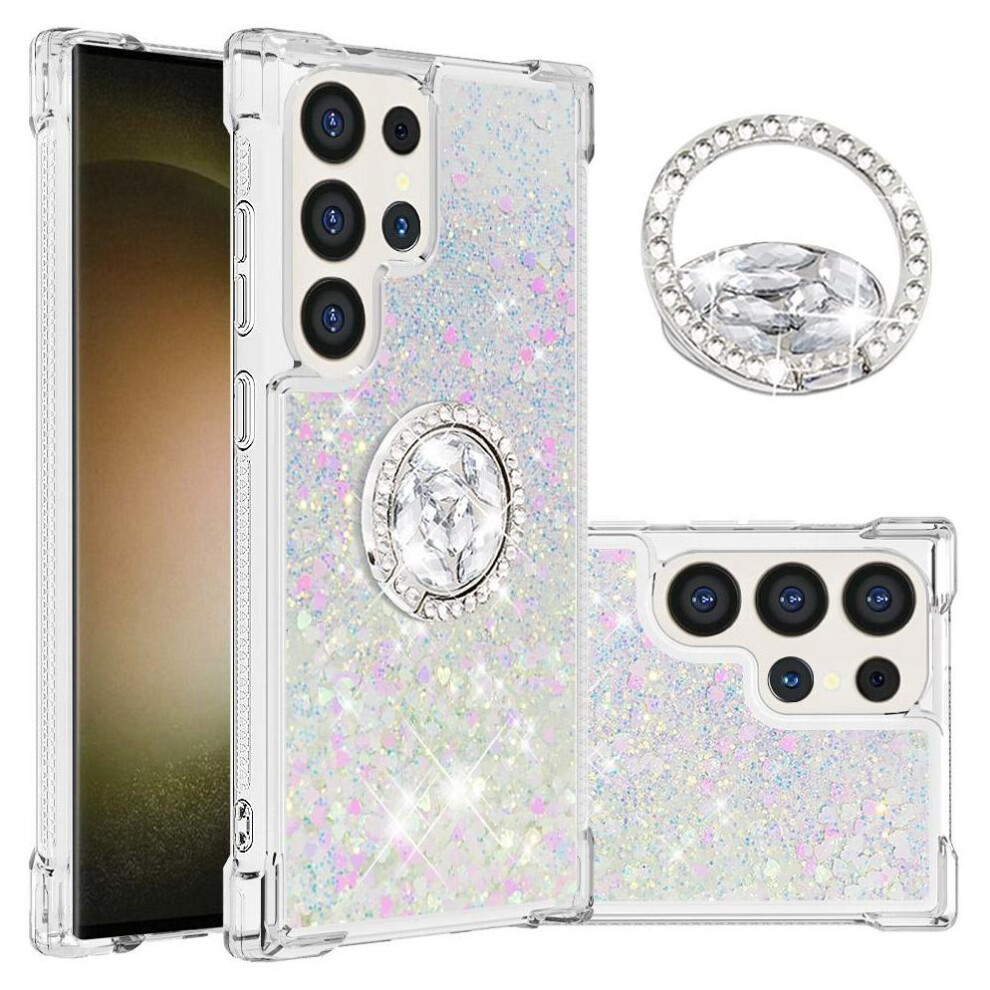 () Phone Case For Samsung Galaxy S25 Ultrs With Ring Kickstand Ring Kickstand Shockproof Protection Sparkling Sand Flow 764563362387