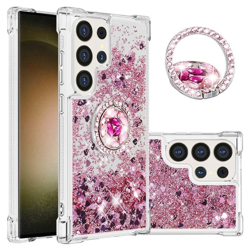 ( Violet) Phone Case For Samsung Galaxy S25 Ultrs With Ring Kickstand Ring Kickstand Shockproof Protection Sparkling Sand Flow Light 764563362356