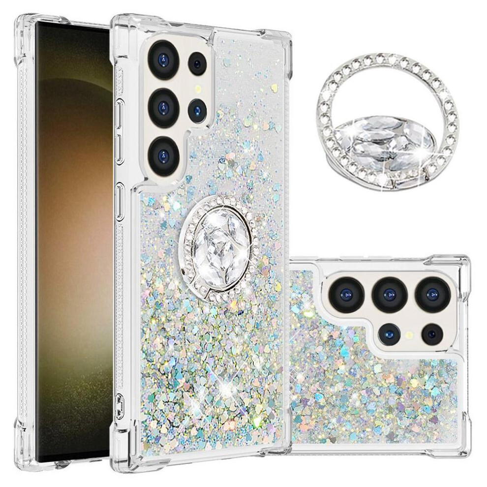 () Phone Case For Samsung Galaxy S25 Ultrs With Ring Kickstand Ring Kickstand Shockproof Protection Sparkling Sand Flow 764563362394