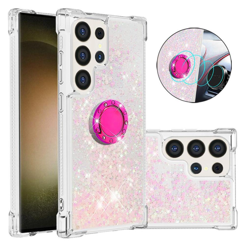 () Phone Case For Samsung Galaxy S25 Ultrs With Ring Kickstand Ring Kickstand Shockproof Protection Sparkling Sand Flow 764563362448