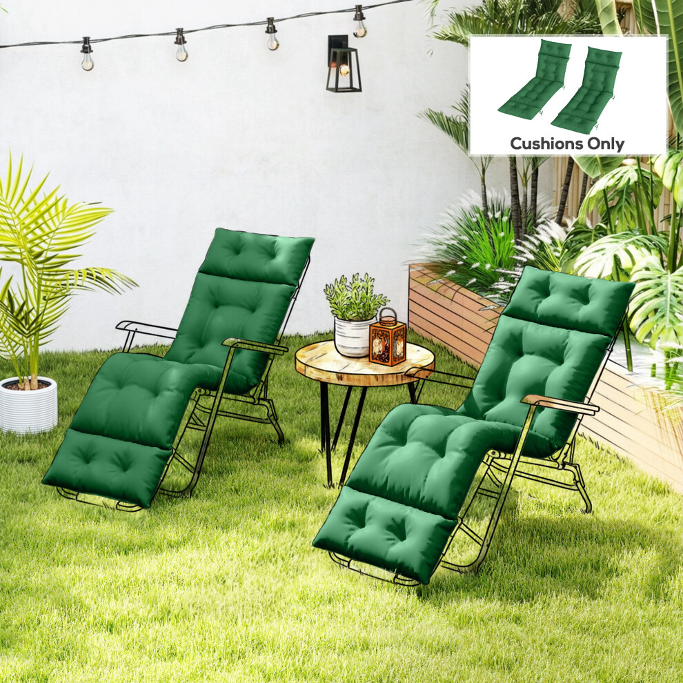 Outsunny Garden Lounge Chair Cushions Set Of 2, 220Gsm Fabric, Green