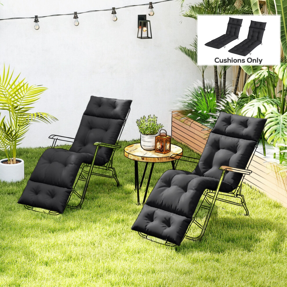 Outsunny Garden Lounge Chair Cushions Set Of 2, 220Gsm Fabric, Black