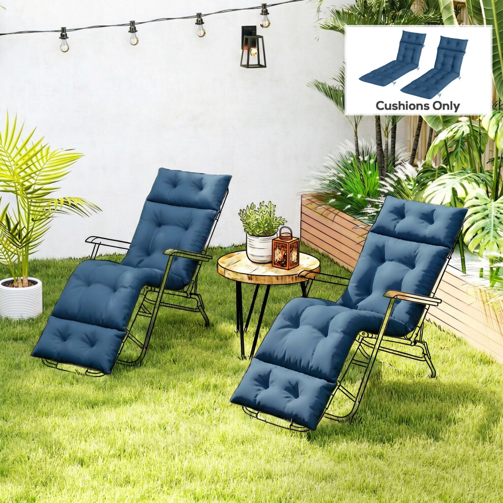 Outsunny Garden Lounge Chair Cushions Set Of 2, 220Gsm Fabric, Navy Blue