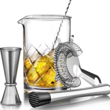 Crystal Cocktail Mixing Glass Set - 5 Piece - 18oz 550ml Thick Bottom Crystal Mixing Glass