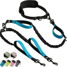 Freihändige Leine für 2 große und mittelgroße Hunde – Anti-Zug-Leine mit reflektierenden Nähten – Hundeaccessoire zum Joggen, Spazier