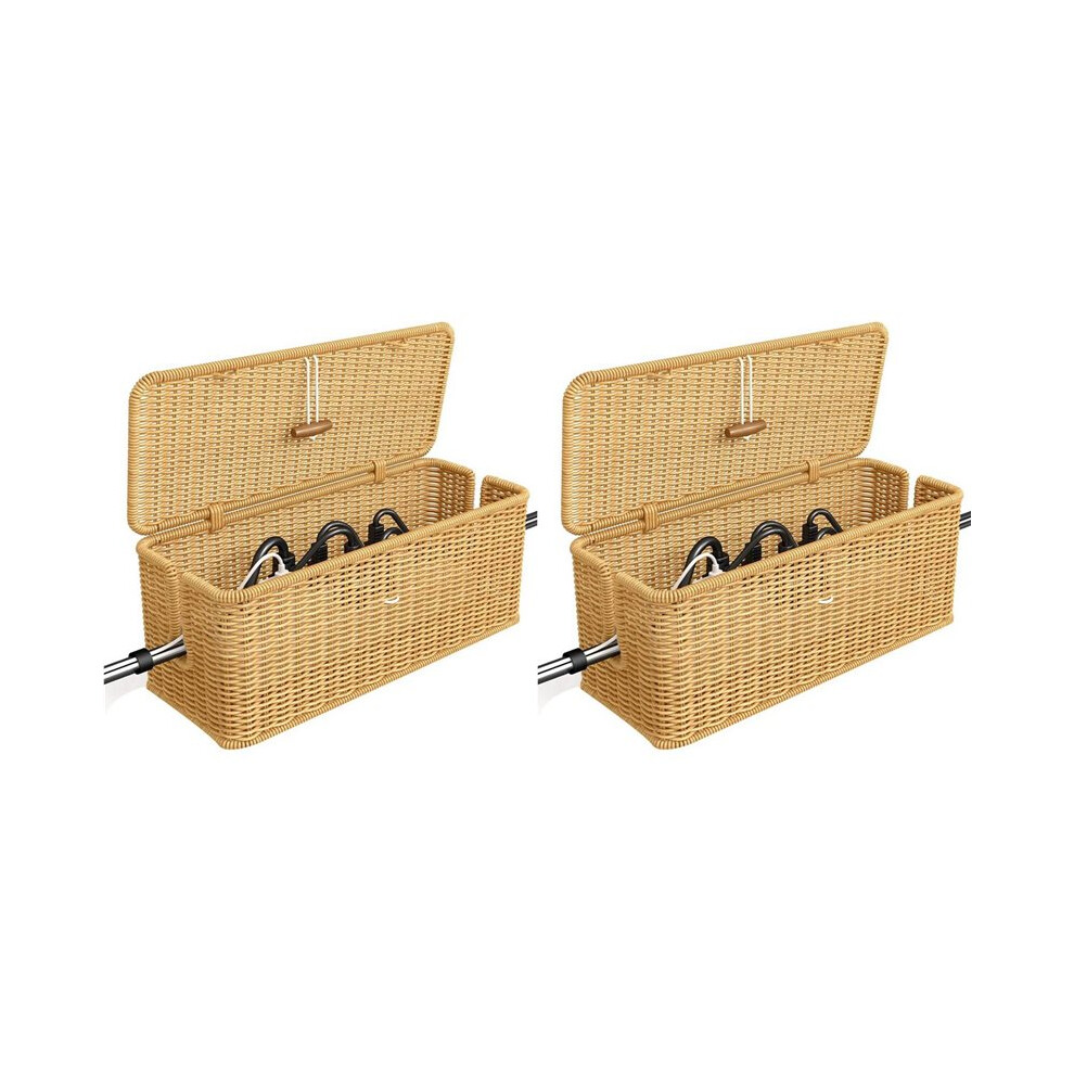 2X Cable Management Box, Power Strip Organizer With Locked Cover,Handmade Rattan Cable Organizer Cords Hider 4712682667421
