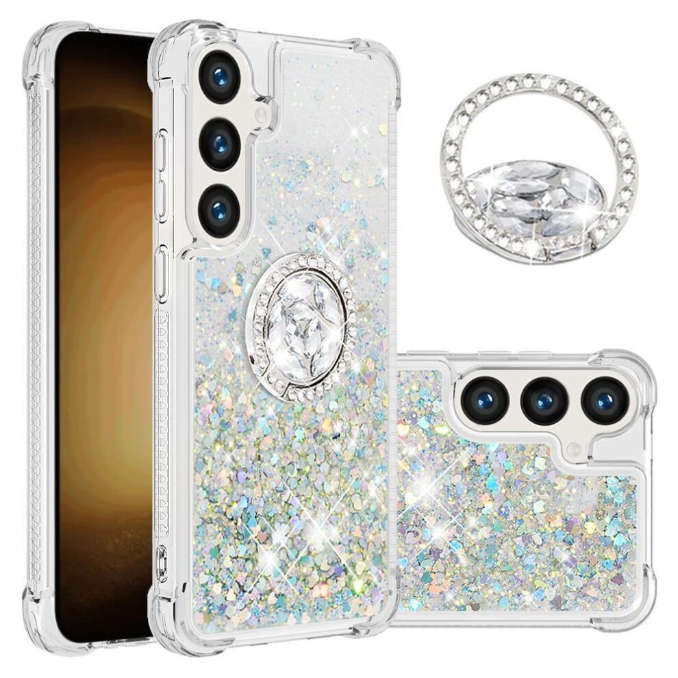() Phone Case For Samsung Galaxy S24 With Ring Kickstand Ring Kickstand Shockproof Protection Sparkling Sand Flow 764563363193