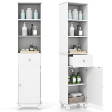 Mueble de baño alto blanco con estantes y cajón