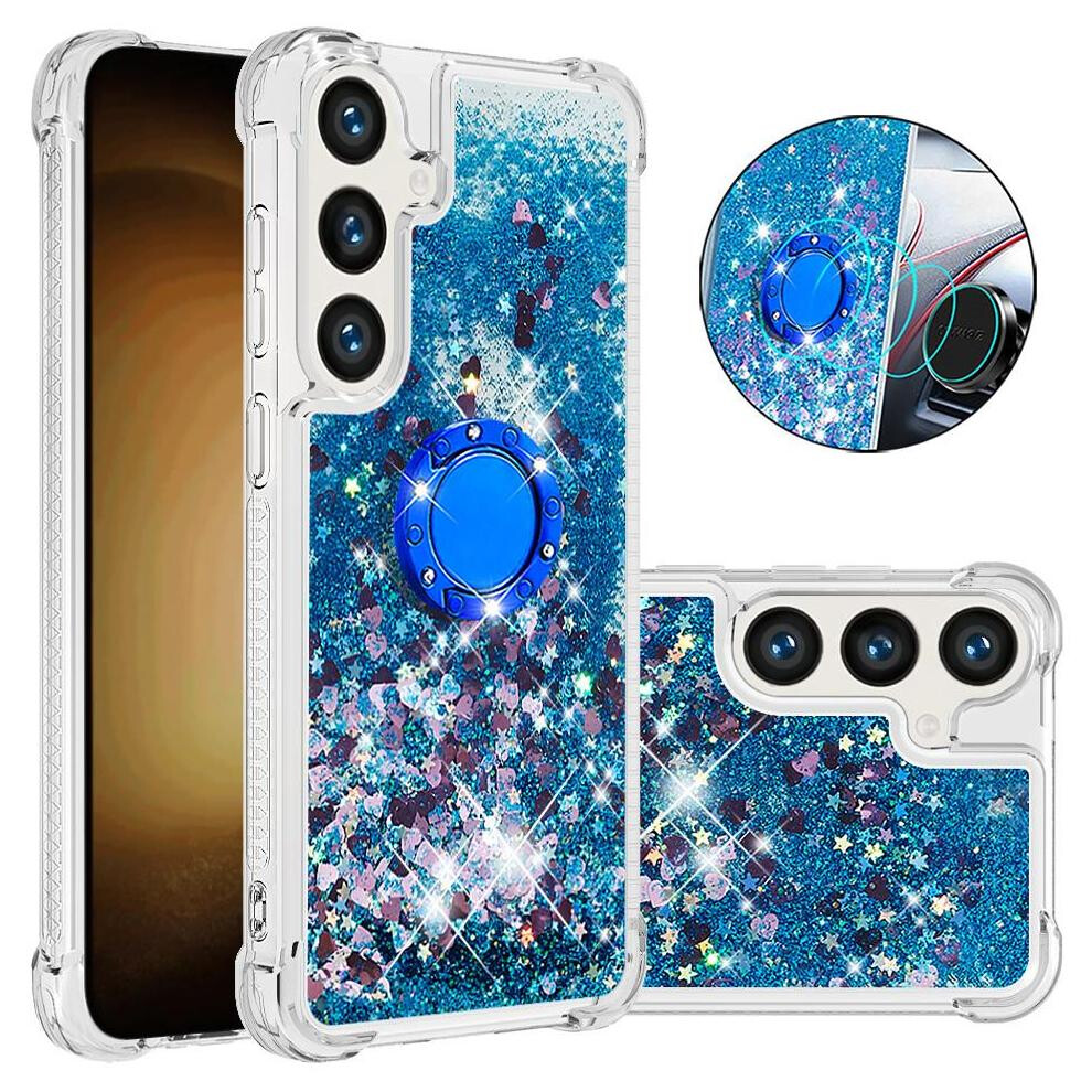 () Phone Case For Samsung Galaxy S25 With Ring Kickstand Sparkling Sand Flow Shockproof Protection Ring Kickstand 764563363315