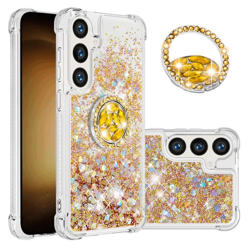 () Phone Case For Samsung Galaxy S25 With Ring Kickstand Sparkling Sand Flow Shockproof Protection Ring Kickstand 764563363261