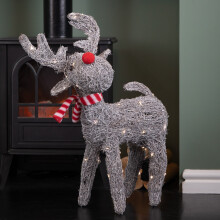 66cm Battery Operated Rattan Woven Cupid Reindeer with Warm White LEDs