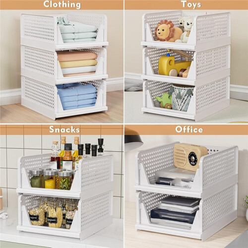 Stackable Closet Storage Baskets, Foldable Divided Clothes & Hat Organizer Bins,Wardrobe Storage for Bedroom,Bathroom 1