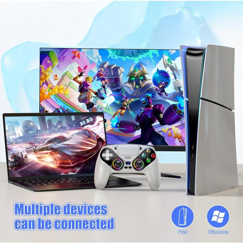 Gamrombo RGB Wireless Controller for PS5/Pro/Slim & PCs, Bluetooth Gamepad with Back Buttons, Touchpad, Macro, Turbo, Dual Vibration, 6-Axis Sensor 1