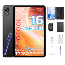Aorlym P12 12 Inch Tablet, Tablet Android 16, 48GB RAM+128GB ROM/2TB TF, T7280 Octa-core, Gemini AI, IPS 2.4K 120Hz Display, 10000mAh/18W, 5G WiFi
