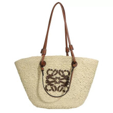 Strohtasche, große Fassungsvermögen, handgewebte Tragetasche, Strandtasche für Damen (1 Stück, Beige)_M