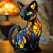 Katzenlampe, Katzenlampe aus Buntglas, Retro-Tischleuchte aus Kunstharz mit Katzenmotiv, 3D-LED-Tischleuchte mit niedlichem Haustiermot