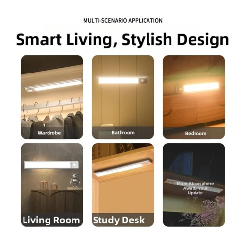 30CM Magnetic Motion Sensor LED Light,  Rechargeable Human Body Sensor, Cordless Dimmable Under Cabinet Light 2
