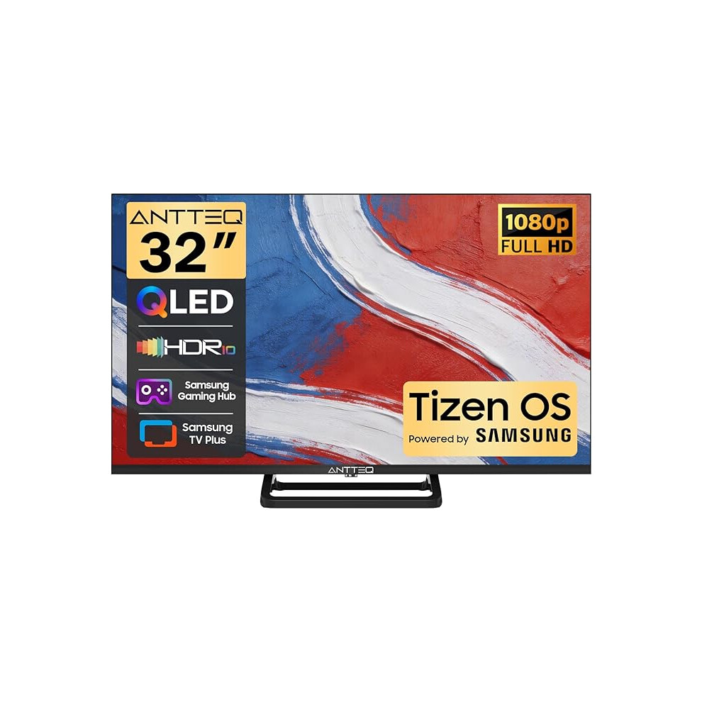 Antteq 32 Inch Smart Tv, Fhd Qled Tv Central Stand Design Tizen Os Television With Appletv+ Netflix Freeview Gaming Hub 001265476500