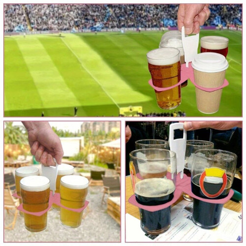 Foldable Cup Holder - 4-Hole Capacity Beverage Tray, Reusable, Portable Cup Holder, Hand-Held Cup Holder 2
