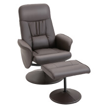 Executive Recliner Chair and Ottoman Set, High Back Lounge Armchair, Brown Faux Leather