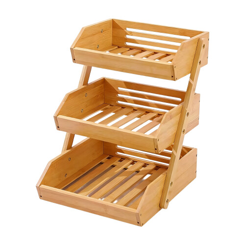 Space Efficient Wood Fruit Vegetable Drying Rack For-3-tier