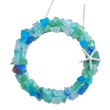 Beach Theme Handmade Sea Glass Wreath with Starfishes-M