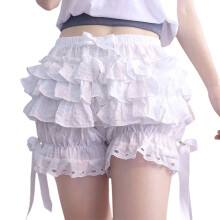 Womens kanten rand shorts gelaagde ruches trim bloeiers-Wit XL