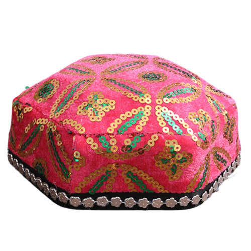 Béret ethnique hexagonal avec paillettes scintillantes et-E.