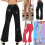 Women's Glitter Trousers Sequins Flared Pants For-White L 3