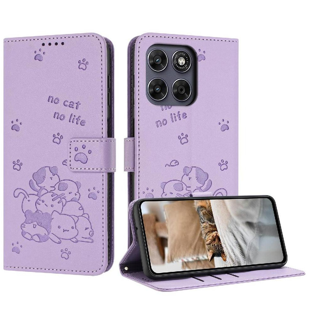 Flip Case For Motorola Moto G67 Leather Wallet Pu Leather Cute Cat Card Holder Kickstand 764563364435