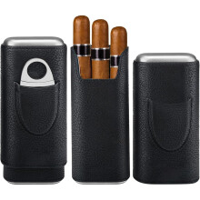 Cigar Case - Cedar Wood Lining Travel Humidors for Cigars - Cigar Accessories Include Stainless Steel Cigar Cutter