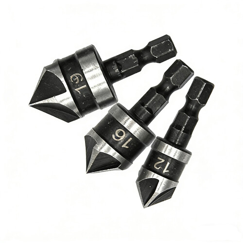 3PCS Chamfer Drill Bit Set, Countersink Deburring Tool with Hex Shank (12/16/19mm) 1