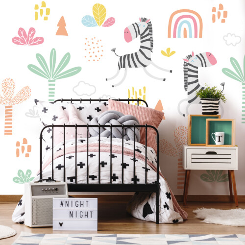(Medium (3m X 2.4m)) Dancing Zebras - White