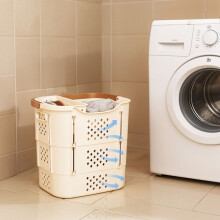 Collapsible Portable Laundry Basket, Cream