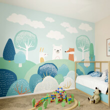 (Medium (3m X 2.4m)) Woodland Animals - Blue