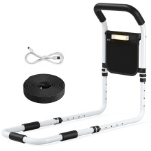 Adjustable Bed Assist Rail with Motion Sensor Light, Storage Bag & 300LBS Capacity for Seniors, Pregnant, Handicap
