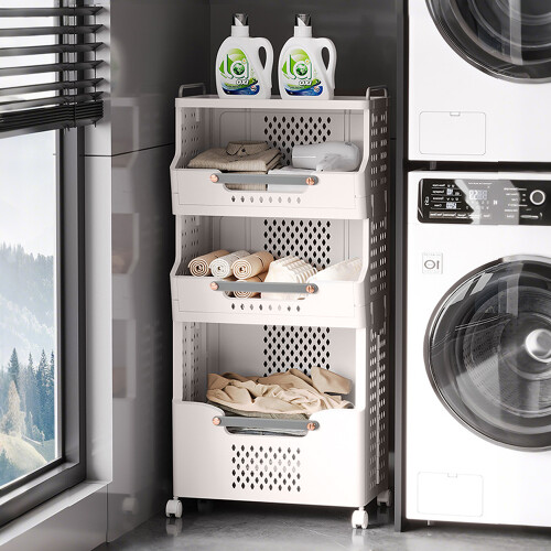 Living And Home 3-Tier Foldable Rolling Laundry Sorter Basket Storage Rack