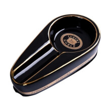 Cigar Ashtray Ceramic with Large Slot,Non-Slip Ashtray for Indoor Outdoor Patio Home Office Use (Black)