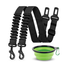 Set of 2 Dog Car Seat Belts with Travel Bowl, Durable Dog Safety Belt, Ideal for Small and Large Breeds