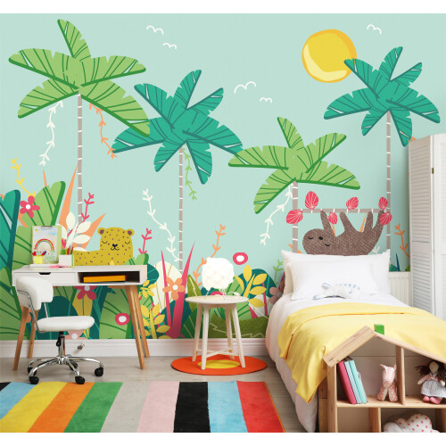 (Large (3.5m X 2.8m)) Jungle Animals - Blue