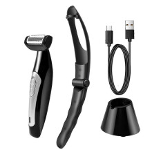 Electric Back Hair Remover Men's Full Body Hair Removal Shaver Trimmer Compatible with Detachable Foldable Handle Fully Washable for Wet a