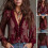 Ruffled Floral Pattern V Neck Chiffon Top Long-Sky Blue XL 7