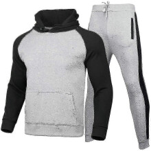 (XL, Light Gray Black) Men Colorblock Hoodie Hooded Pullover Sweatshirt Tops Trousers Casual Sports Jogging