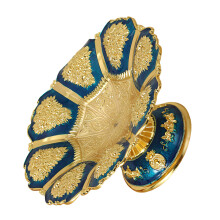 Luxury Retro Metal Snacks Tray Fruit Plate For Home-golden blue