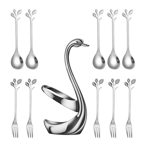 1 Set Stainless Steel Dessert Spoon And Snacks Fork-White