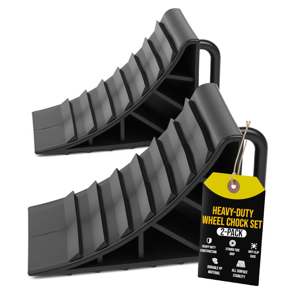 Wheel Chock 2 Piece Set With Anti Slip Base Portable Vehicle Roll Prevention Wheel Chocks Tyres Stoppers 5056422615938