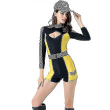 (YELLOW) Sexy Long Sleeved Race Car Driver Adult Halloween Queen Costume Jumper For Women