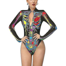(S, Multicolor) Women Spiderman Skeleton Bone Frame Leotard Bodysuit Halloween Party Fancy Dress Cosplay Costume-